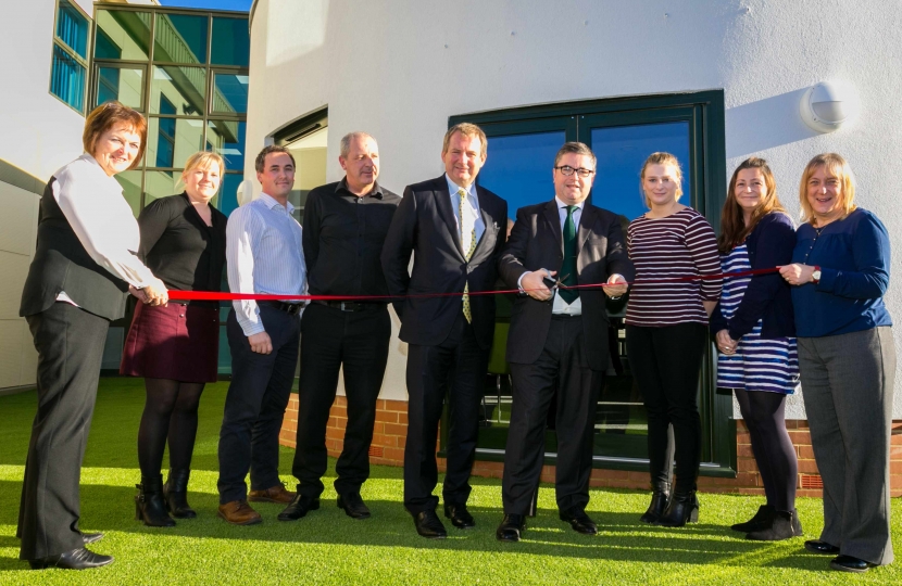 Local MP Robert Buckland opens new ‘Roundhouse’ for Beard Construction in Faraday Road, Swindon (left to right): Beard staff members Sharon Brace, PA director; Sarah Roberts, business development co-ordinator; Mike Bolton, senior estimator; Mark Beard, chief executive; Robert Buckland MP for South Swindon; Lauren Mann, trainee estimator; Mandi Cassar, pre-construction administrator and Liz Anderson, HR and training manager.  