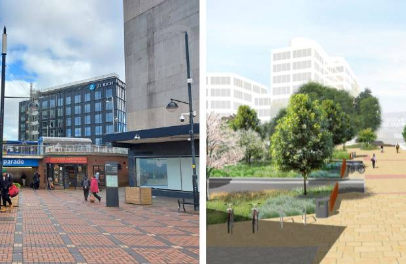 A before and after photograph of the Fleming Way Regeneration