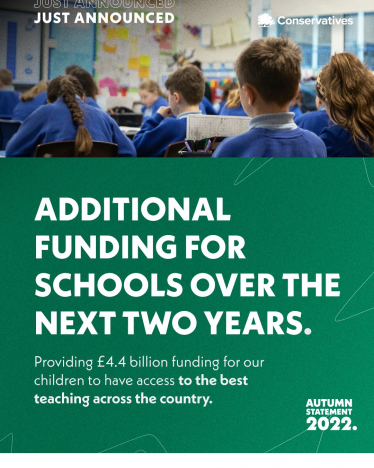 In the Autumn Statement today, Chancellor Jeremy Hunt announced that the schools’ budget would be increased by £2billion this year, and £2billion next year, to help schools with rising costs as a result of inflation.