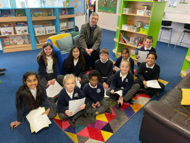 The Rt Hon Sir Robert Buckland KBE KC MP visiting pupils at Liden Academy